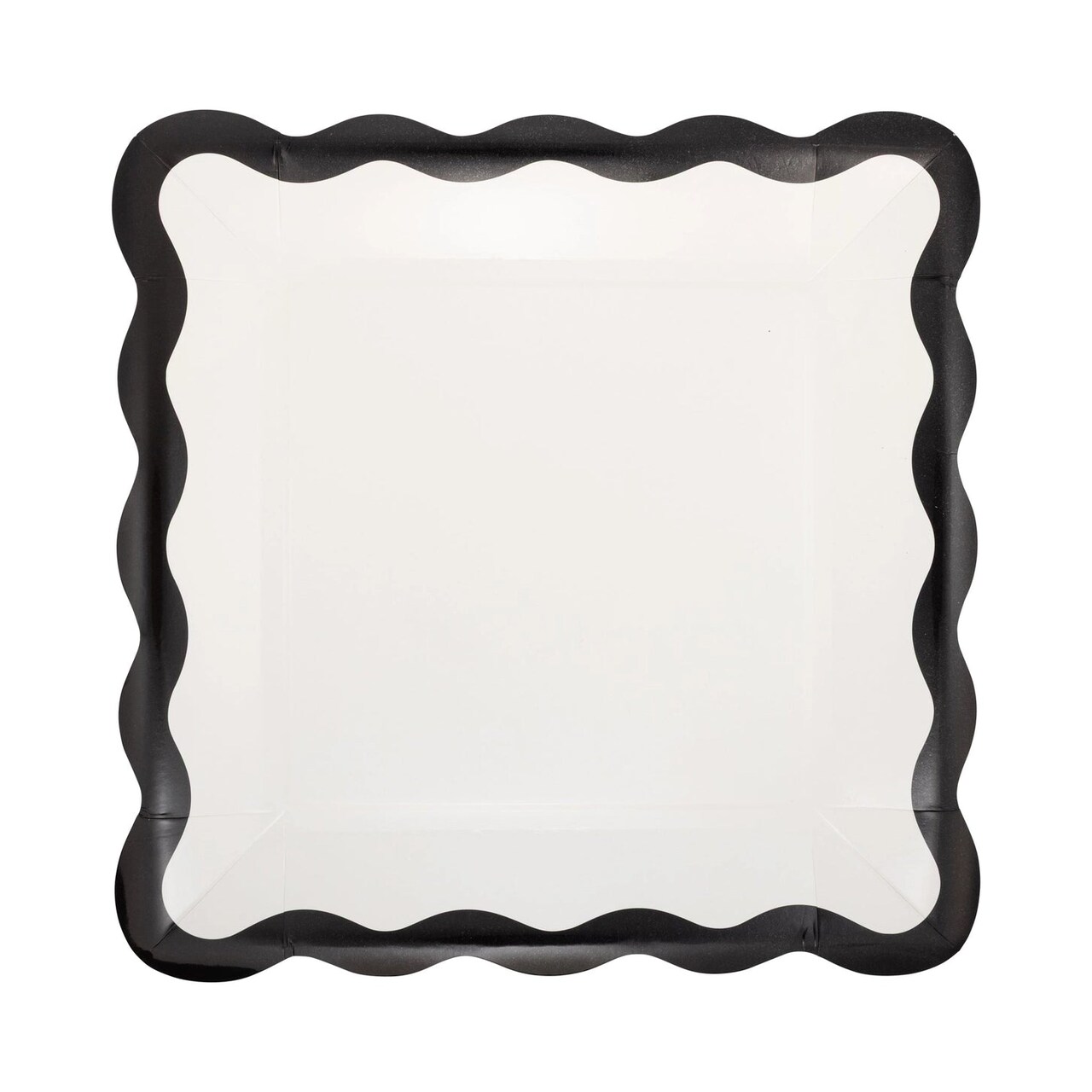 Square Black Edge Scalloped Party Plates – 8 Pack, 10” Elegant Black & White Design